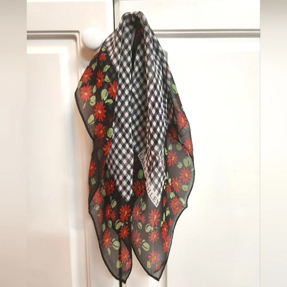 Laura Ashley Houndstooth/Floral Silk Neck Scarf